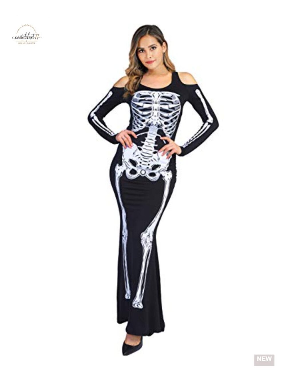 Women's Skeleton Costume Jumpsuit Fishtail Dress Halloween Cosplay
